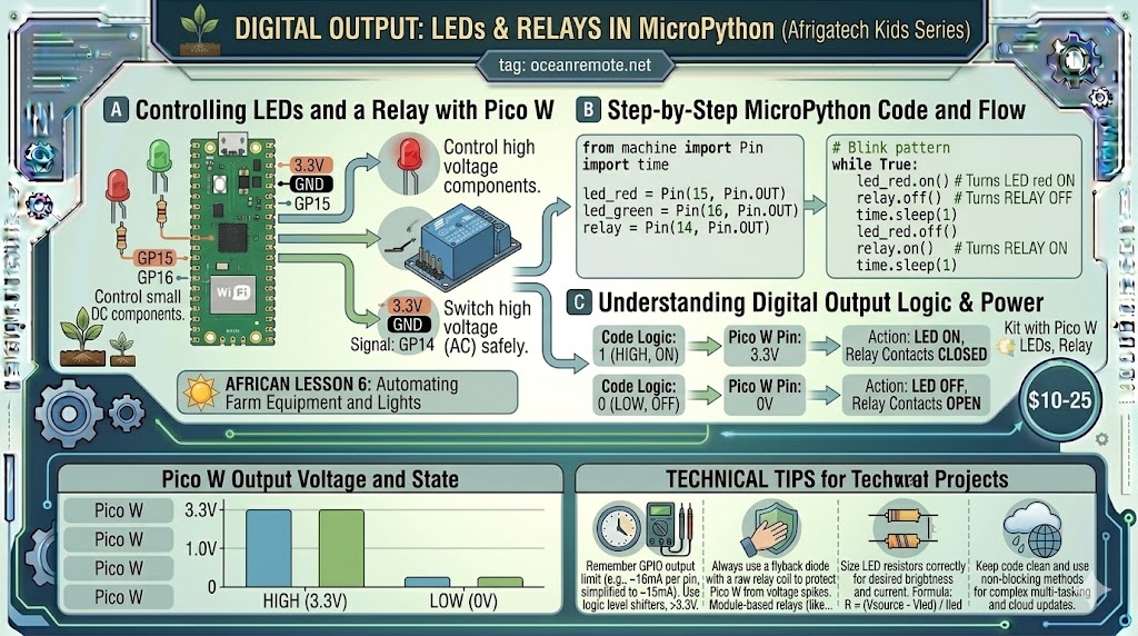Digital Output: LEDs and Relays in MicroPython