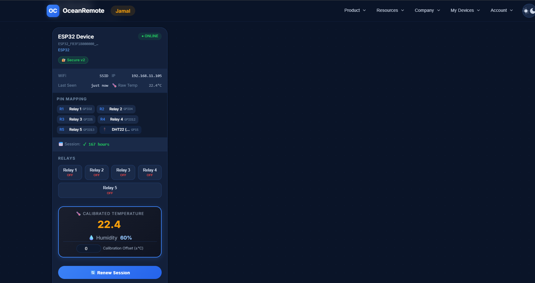 ESP32 Remote Control Dashboard