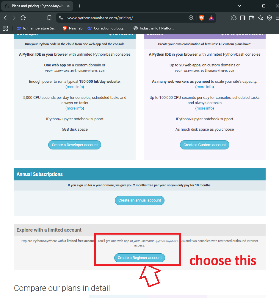 PythonAnywhere Beginner Account